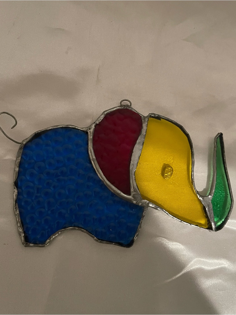 Stained Glass Elephant Suncatcher colorful Red blue Sun Catcher Handmade vintag